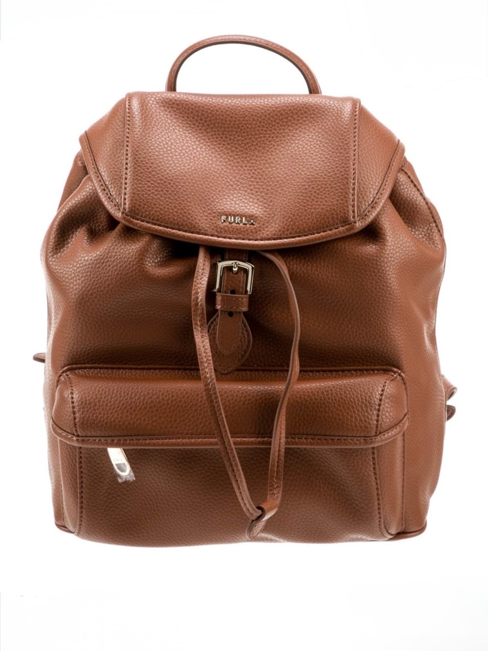 Furla Brown Cognac Pebbled Leather Backpack Gold Hardware EUC